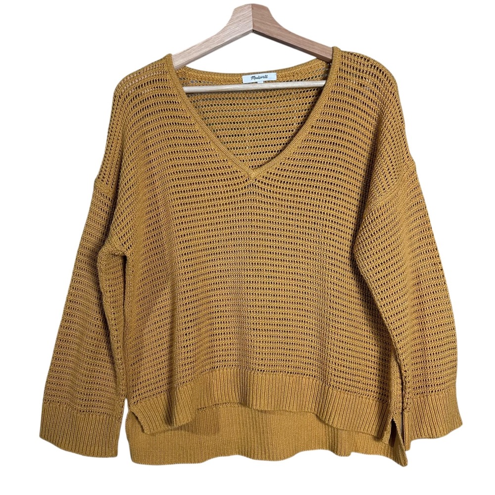 Mustard Knit V-Neck‎ Sweater Indie Boho Slouchy Layer Textured Rib Knit artsy
